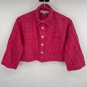 Just Bellina Pink Eyelet Embroidered Cropped Jacket Women’s Medium NWOT